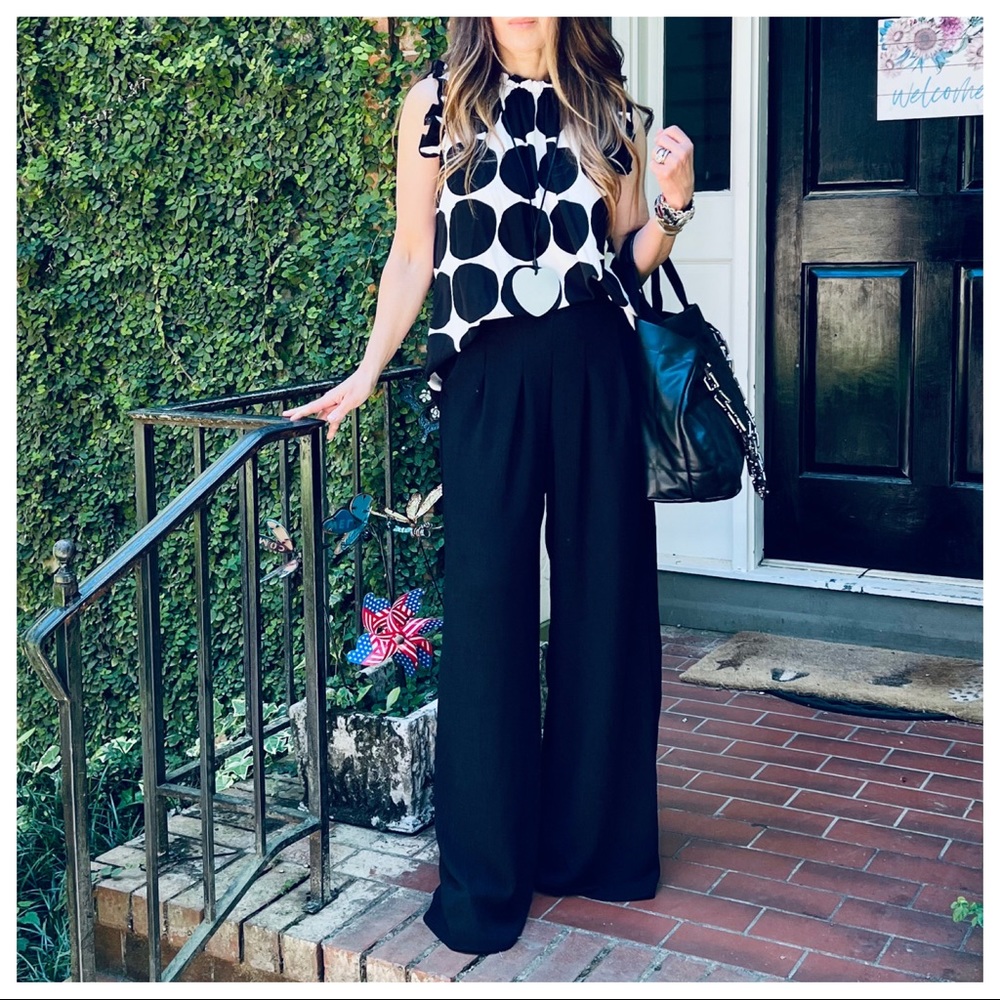 39 Black Fabulous Boho Wide Leg Solid Pleated Pants - Picture 7 of 8